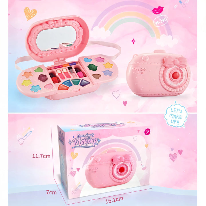 La diversión está a un clic con el Set de Maquillaje Infantil Cámara Dream Beauty Makeup.
Su original diseño con forma de cámara fotográfica convierte el juego en una experiencia mágica llena de imaginación, color y estilo.