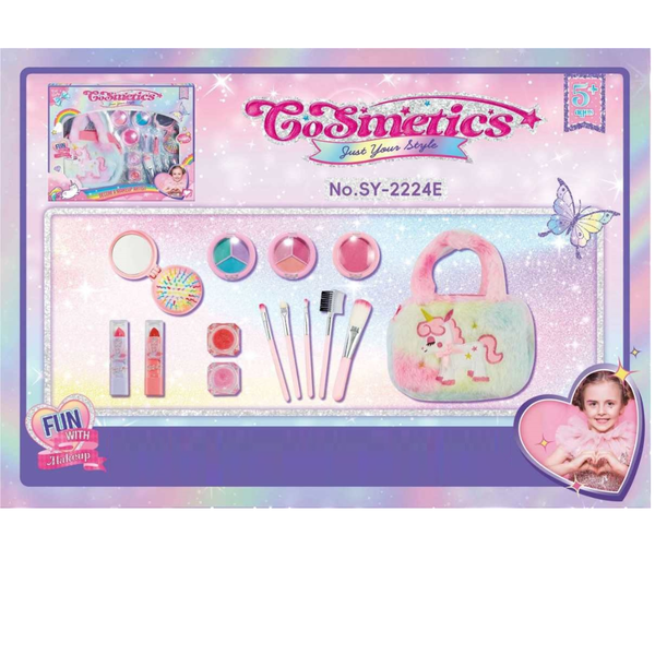 El Set de Maquillaje Infantil Unicornio – Just Your Style es el regalo ideal para pequeñas artistas que aman el color, la fantasía y el brillo. Incluye un tierno bolso peludo con unicornio, sombras, brillos, labiales y brochas suaves para crear looks llenos de magia.
