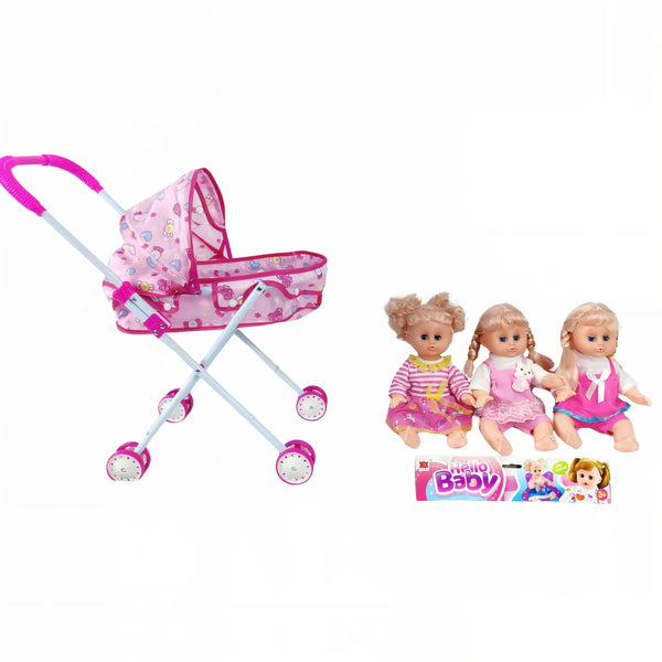 Set de Muñecas con Coche Cuna Plegable