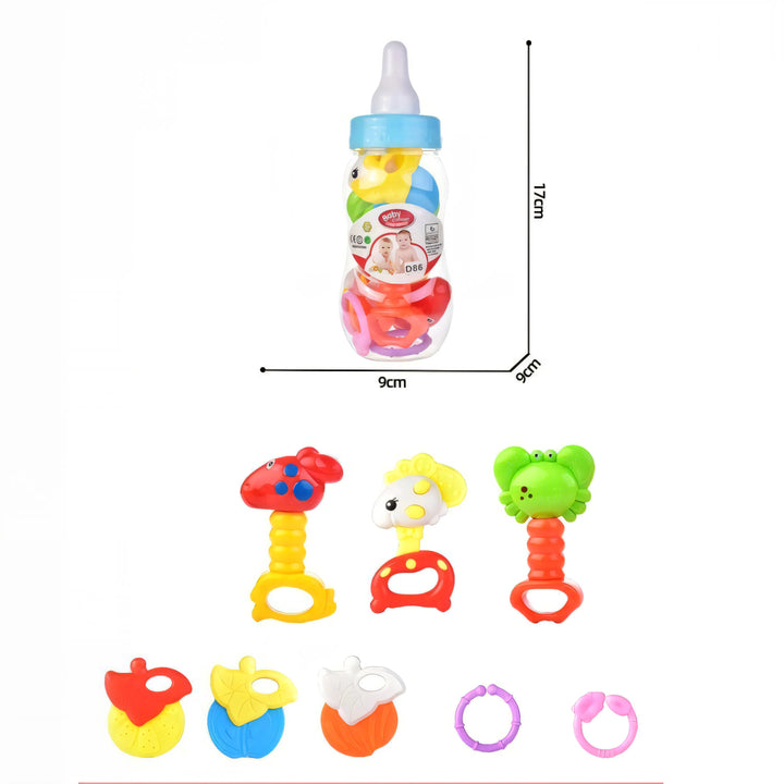 El Set de Sonajeros en Botella Grande OL1542 es el regalo perfecto para los más pequeños de casa.
Incluye varios diseños coloridos con formas de animales y frutas, ideales para estimular el tacto, la vista y el oído del bebé mientras juega y aprende.