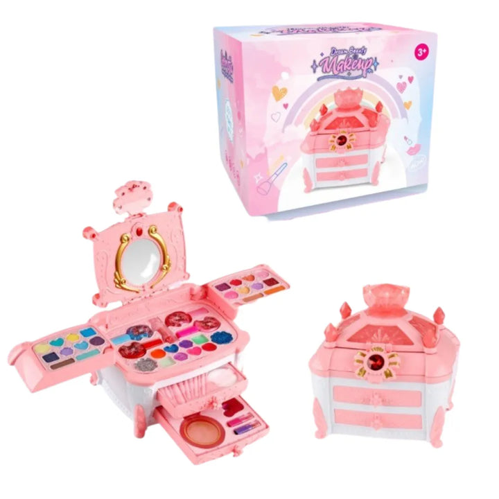 Convierte el juego en un momento mágico con el Tocador de Maquillaje Infantil Dolimi Dream Garden Beauty Kit.
Este hermoso tocador rosa con espejo y cajones desplegables está lleno de colores, brillos y accesorios que invitan a las niñas a expresar su creatividad.